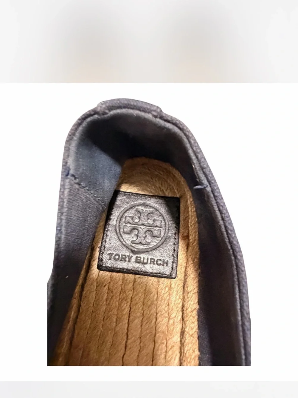 Tory Burch Navy Blue Canvas And Leather Espadrilles Flats Size 7